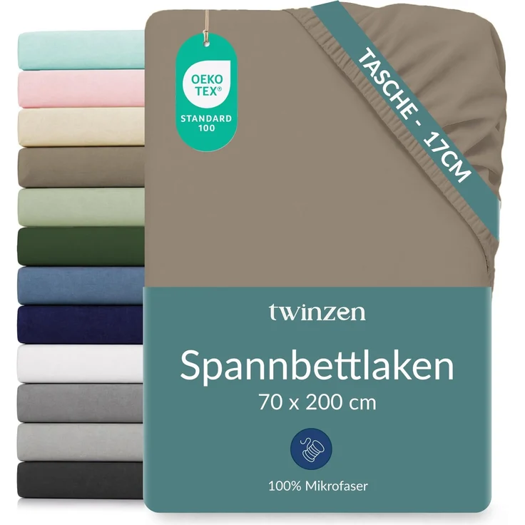 Twinzen Spannbettlaken Mikrofaser 70x200 Leinen Steghöhe 20 cm