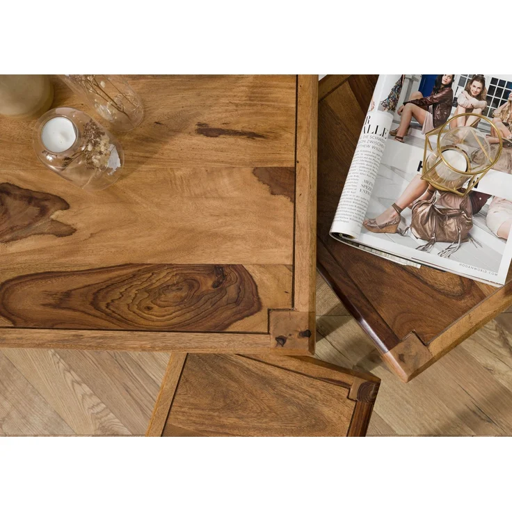 Beistelltisch 3er-Set Sheesham 50x50 / 40x40 / 31,5 x34 braun lackiert ANCONA #112 – Bild 4