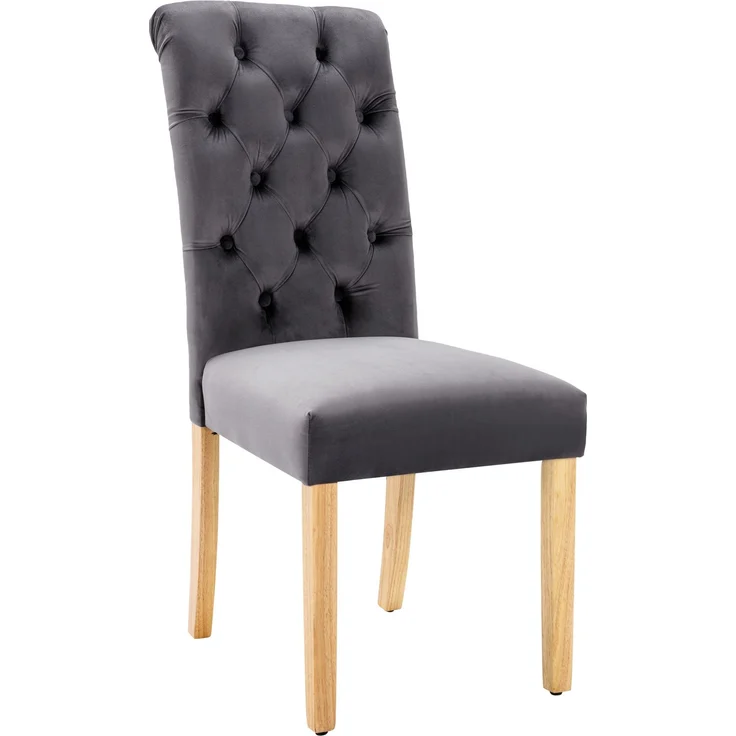 Esszimmerstuhl 6er-Set, Samt mit Eichenbeinen & Knopfheftung, 100 x 63 x 43, Grau – Bild 7