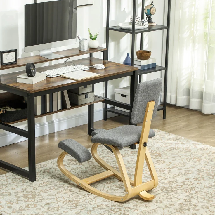 JARDJ Kniestuhl, ergonomischer Schaukelstuhl aus Holz mit Rückenlehne, Kniestuhl fürs Homeoffice, grau – Bild 4