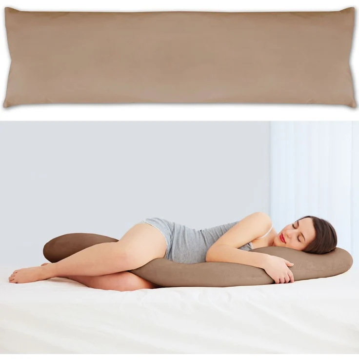Seitenschläfer Kissenhülle Kissenfüllung Körperkissen, bequem und anschmiegsam in vielen verschiedenen Farben erhältlich (ca. 40x140cm + Kissenfüllung / sandgrau - beigegrau) – Bild 2