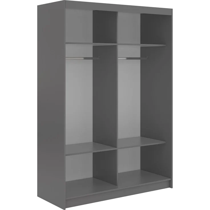 Schwebetürenschrank NAURU mit Lamellen-Optik, moderner Kleiderschrank, Breite 150 cm, inkl. Innenausstattung & Stauraum, Akustikpaneel-Design - Grau und Weiß – Bild 4