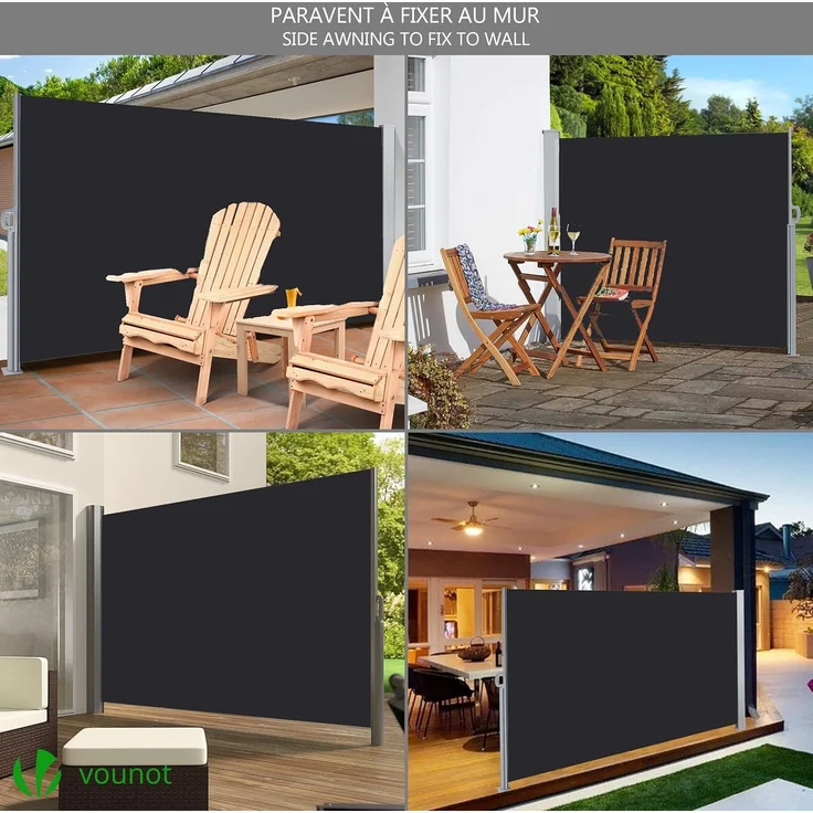 VOUNOT Seitenmarkise Ausziehbar für Balkon, Garten und Terrasse, Sichtschutz, Windschutz, Wasserdicht, Sonnenschutz, 180x300 cm, Schwarz-Anthrazit – Bild 2