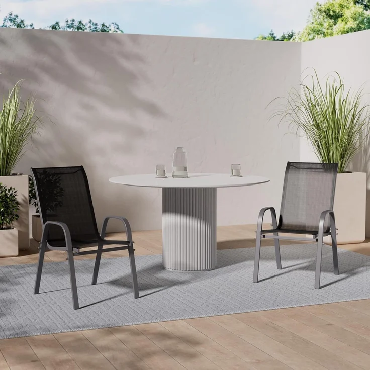 Nexos Trading 4er Set Gartenstuhl Camping Stapelstuhl Hochlehner Terrassenstuhl – Textilene Stahl stapelbar – Farbe: Rahmen anthrazit/Bespannung schwarz – Bild 2