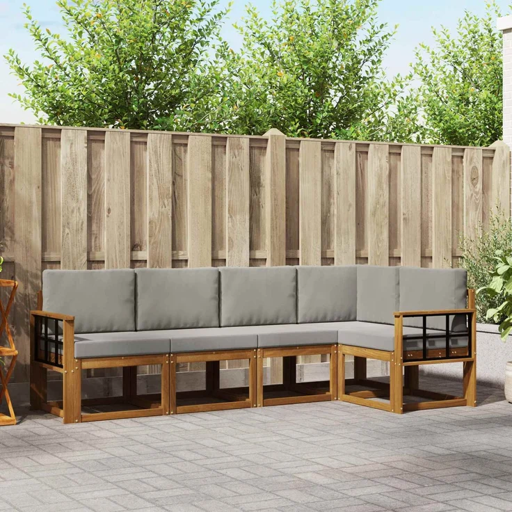 vidaXL Outdoor-Sofagarnitur 5 stk. 5-Sitzer Natur und Hellgrau 3366404 – Bild 1
