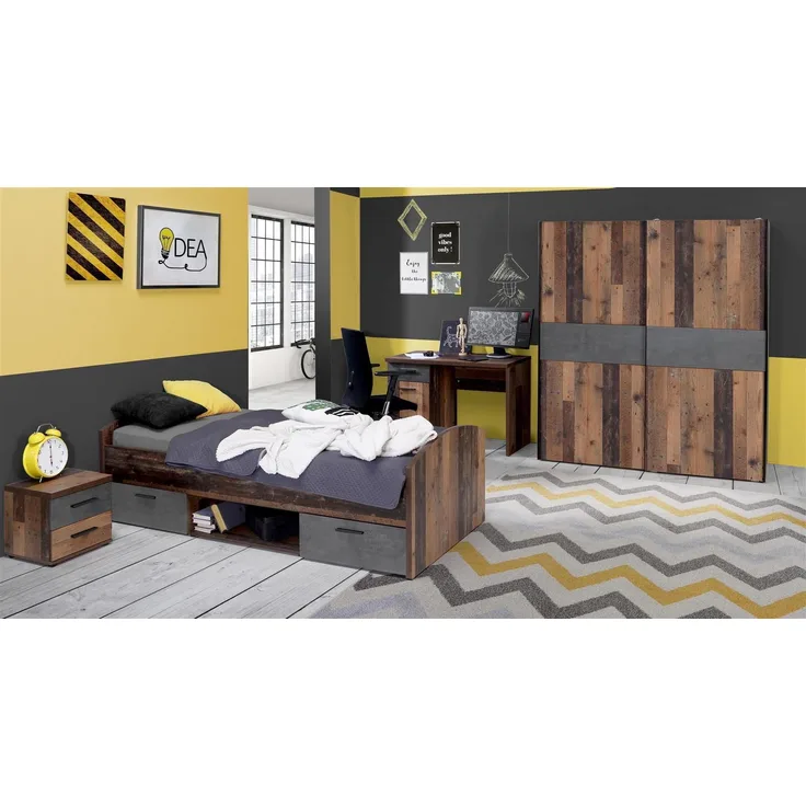 Jugendzimmer-Set >Vyronas< (4-teilig) in Old Wood Vintage