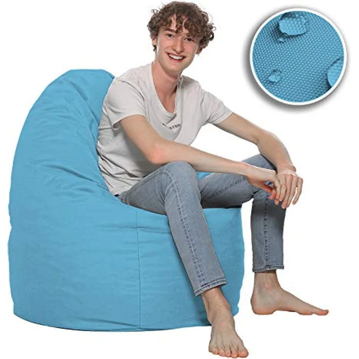 HomeIdeal - Sitzsack XXL Bodenkissen für Erwachsene & Kinder - Geeignet für Gaming oder Entspannen - Indoor wie Outdoor da er Wasserfest ist - mit EPS Perlen, Farbe:Hellblau, Größe:XXL – Bild 10