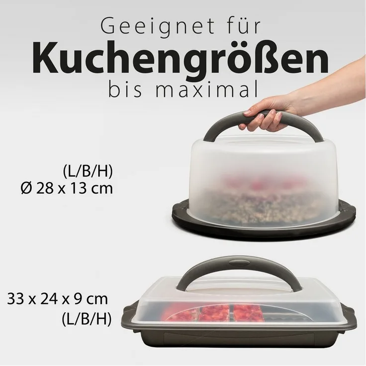 Hausfelder Kuchentransportbox Tortentransportboxen 2er Set, rund/rechteckig groß, Kunststoff, (Set, 2-tlg, 2 verschiedene Boxen), Transportboxen mit Deckel