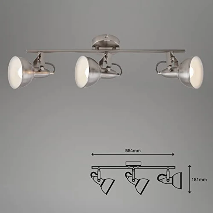 BRILONER - Deckenleuchte, Deckenlampe 3 dreh-und schwenkbaren Spots im retro / vintage Design, Metall, E14, Satin-Weiß, 55.4 x 10 x 18.1 cm – Bild 8