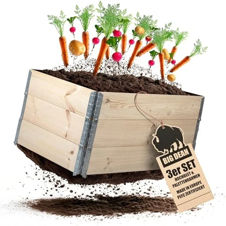 3 Stück Hochbeet für Garten Holz Beet Hochbeete-Kit Palettenrahmen 120x80 cm – Bild 1