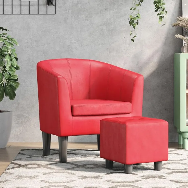 vidaXL Clubsessel mit Fußhocker Rot Kunstleder 356496