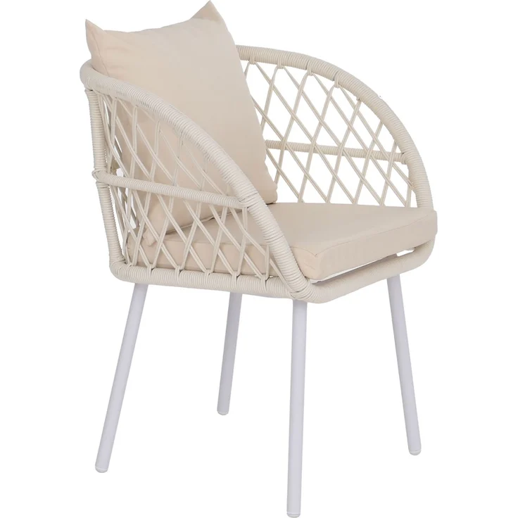 2er-Set Gartenstuhl HWC-Q38, Gartensessel Armlehne, Aluminium Seilgeflecht Rope ~ Gestell hellgrau, Polster creme – Bild 7