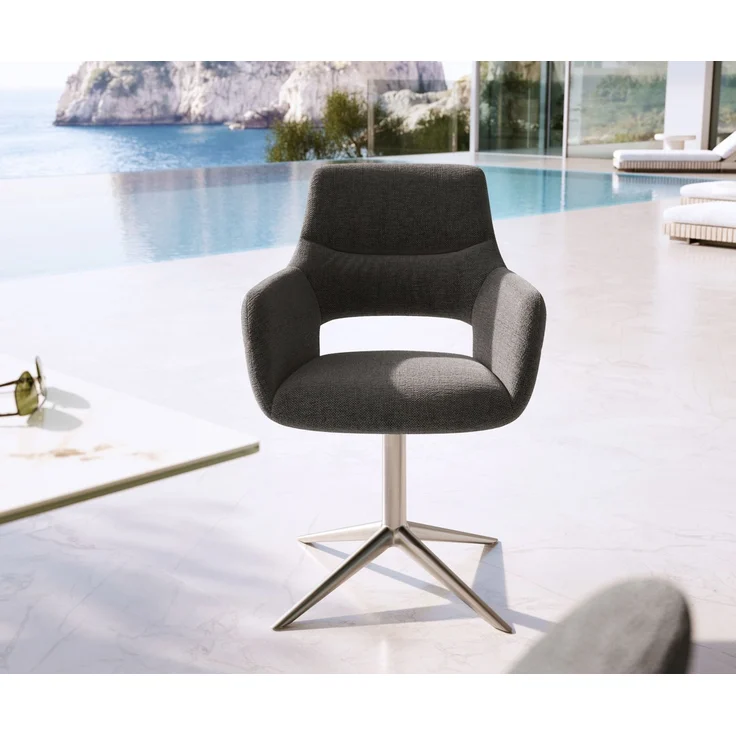 Outdoorstuhl Yago-Flex mit Armlehnen Strukturstoff Graphit Fußkreuz Edelstahl 360° drehbar Wippfunktion – Bild 2