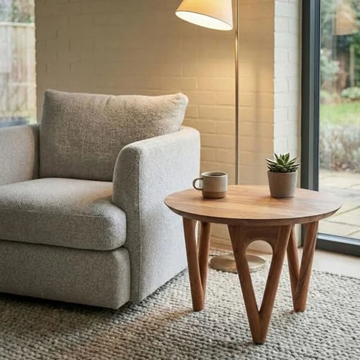 FINEBUY Couchtisch FB114354 Wohnzimmertisch 60cm Massivholz Sofatisch Rund Loungetisch (Natürliche Holzoptik mit warmer Ausstrahlung), Massive Verarbeitung für langlebige Stabilität – Bild 5