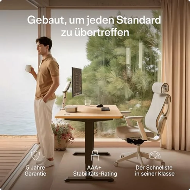 Höhenverstellbarer Schreibtisch - Höhenverstellbar Elektrisch mit Flüsterleisem Dual-Motor & Touchscreen - Hohe Tragfähigkeit - Stehtisch von Desktronic, Schwarz + Eiche, 160x80 cm – Bild 3