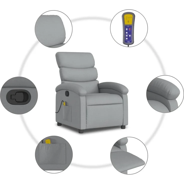 vidaXL Massage-Relaxsessel, hellgrauer Stoff 3205809 – Bild 7