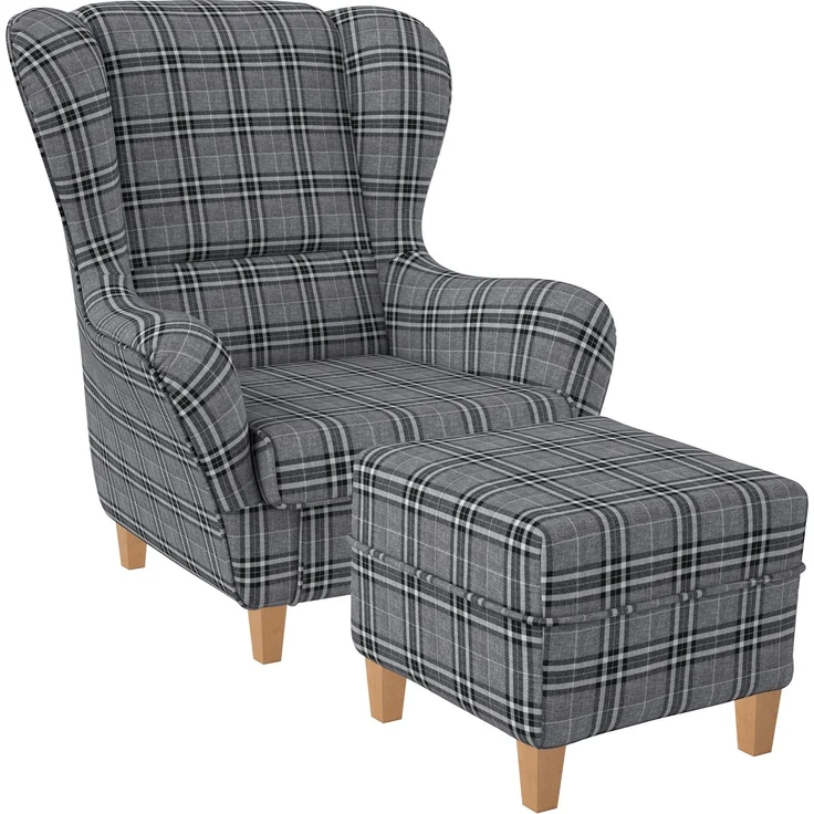Supellex Sofia Ohrensessel mit Hocker | Design Oxford Grau – Bild 1