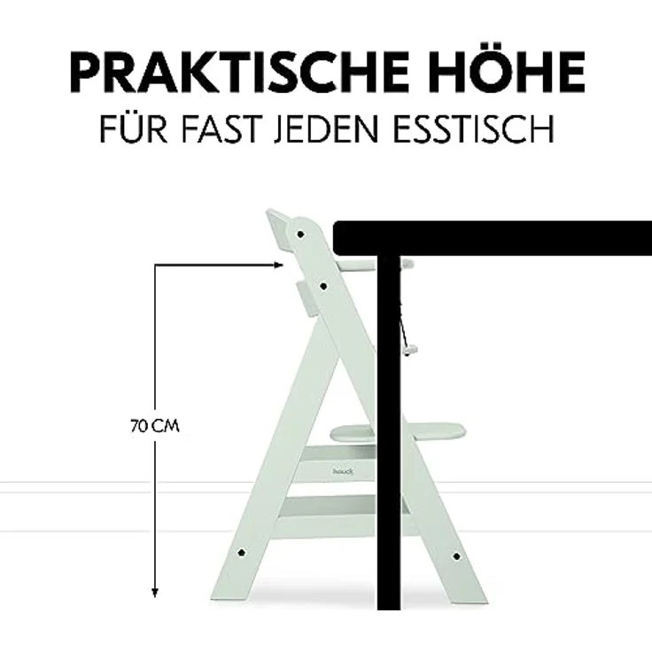 Hauck Kinder Hochstuhl Alpha+ - Mitwachsender Holz Babystuhl (FSC zertifiziert), Kinderhochstuhl ab 6 Monate, verstellbar, mit Schutzbügel, Schrittgurt und 5-Punkt-Gurt - Mint – Bild 7