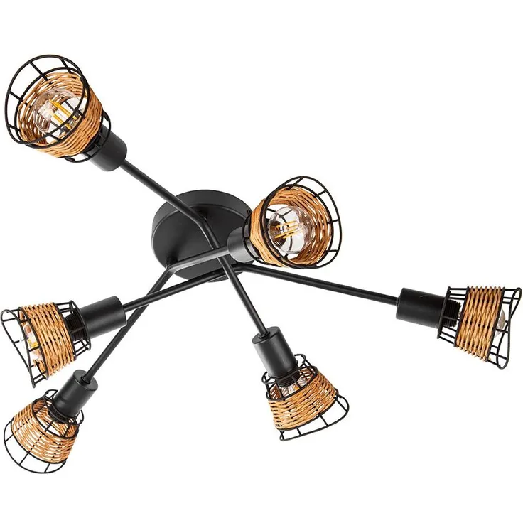 Wohnzimmerleuchte, Käfig-Design, Metall-Grasgeflecht, H 60cm