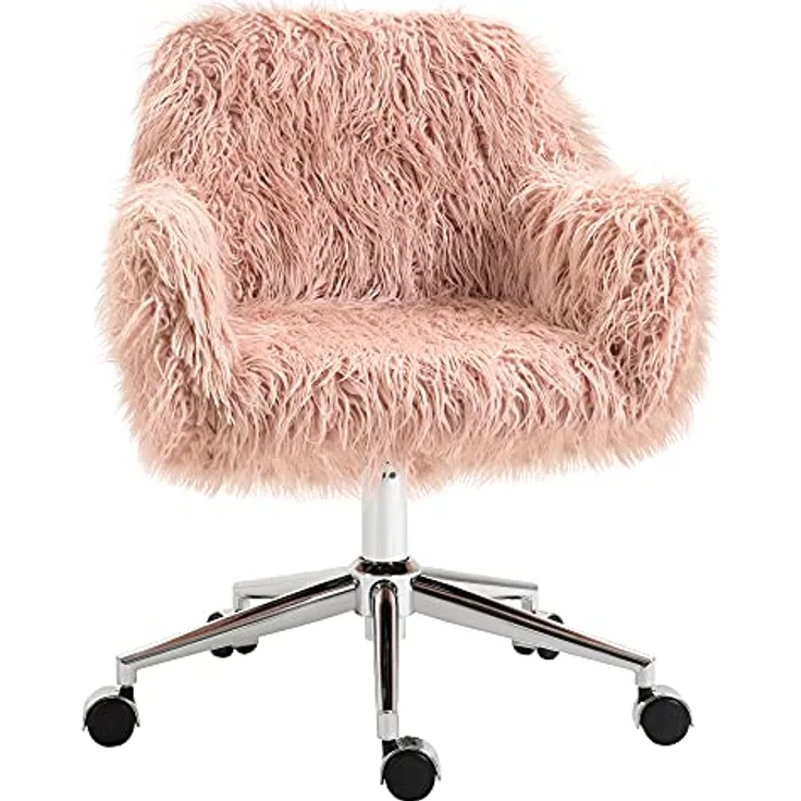Vinsetto Chefsessel, Drehstuhl aus Kunstfell in Rosa/Silber, 360° drehbar, höhenverstellbar (75-85 cm)