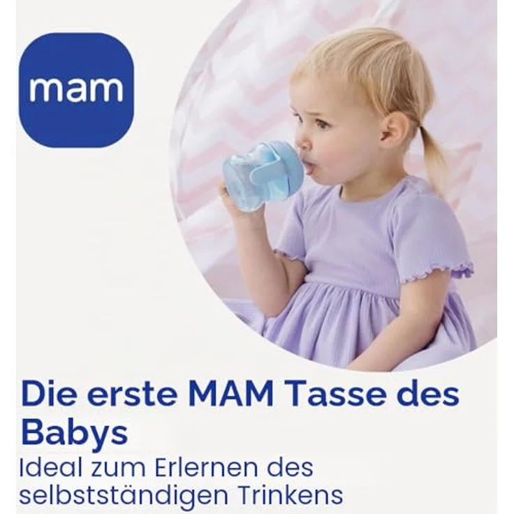 MAM Starter Cup mit rutschfesten Griffen und Ausgießer, 4+ Monate, 150 ml, Hellblau | Extra weicher Ausguss, ergonomische rutschfeste Griffe, leichte abgerundete Form, spülmaschinenfest, BPA-/BPS-frei – Bild 2