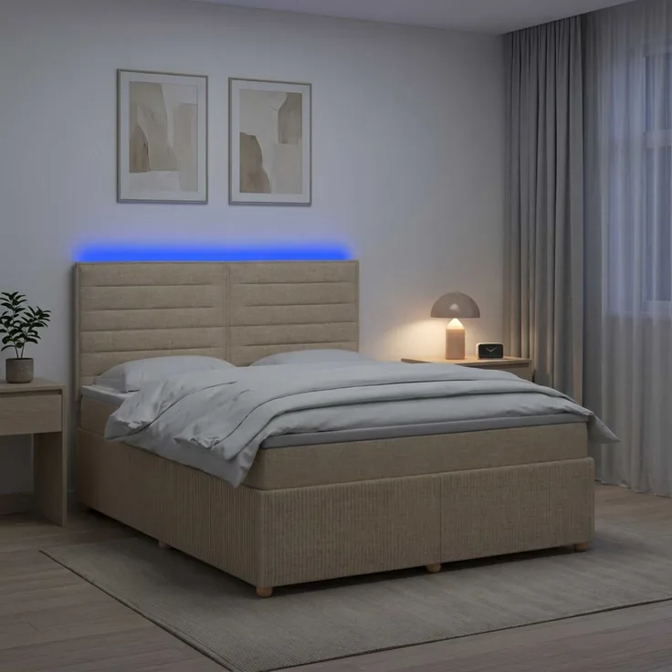 vidaXL LED Boxspringbett mit Matratze Creme 180 x 200 cm Stoff 3455914