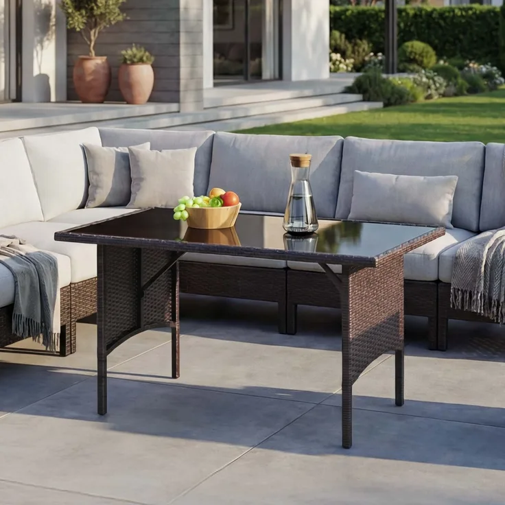 Poly-Rattan Esstisch HWC-G16, Esszimmertisch Gartentisch Tisch, Gastronomie 112x60cm ~ braun