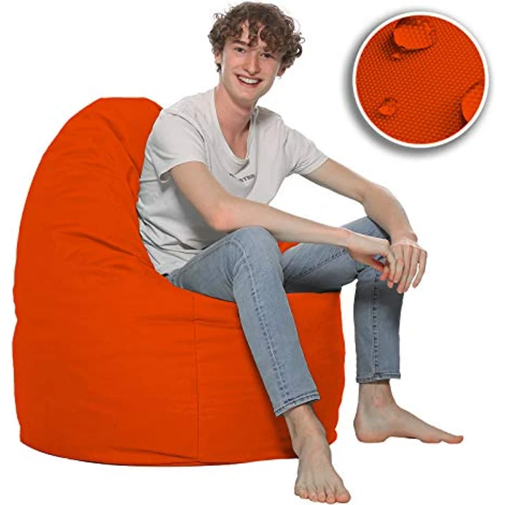HomeIdeal - Sitzsack XXL Bodenkissen für Erwachsene & Kinder - Geeignet für Gaming oder Entspannen - Indoor wie Outdoor da er Wasserfest ist - mit EPS Perlen, Farbe:Neonorange, Größe:XXL – Bild 6
