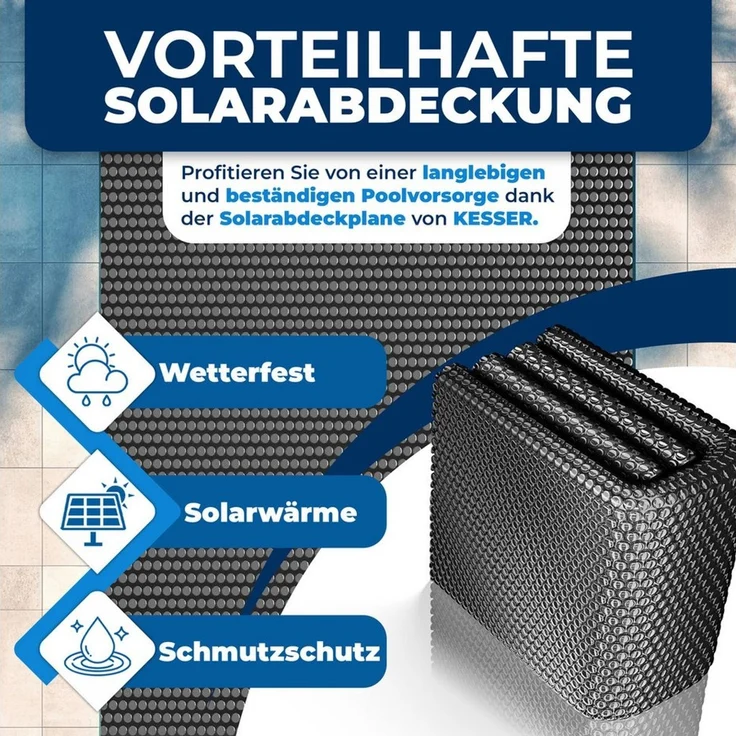 KESSER® Pool Solarfolie 400 µm | Solarplane Poolabdeckung | Solarabdeckplane flexibel zuschneidbar | Poolplane für Wassererwärmung | Solarabdeckung mit Schere, Lochzange & 12 Ösen Schwarz, 260 x 160cm – Bild 3