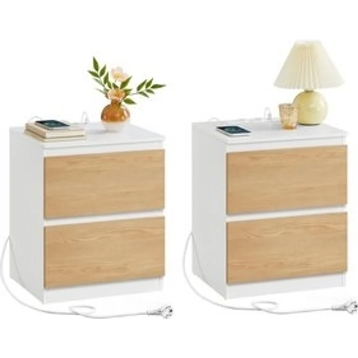 VASAGLE Nachttisch (2-St), Nachttisch mit Steckdosenleiste, Beistelltisch, 2 Schubladen, modern – Bild 6
