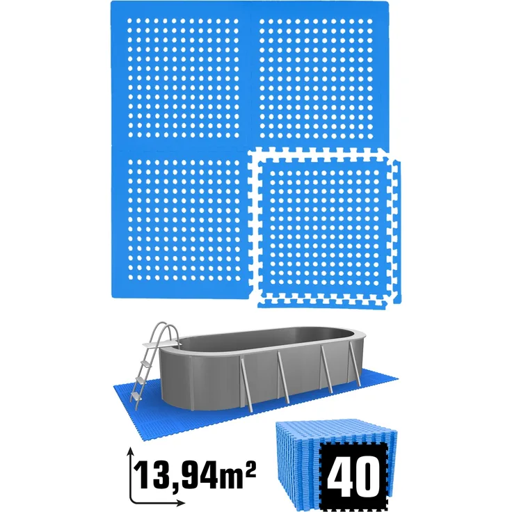 13,9m² Poolunterlage 40 Poolmatten 62x62cm in Blau