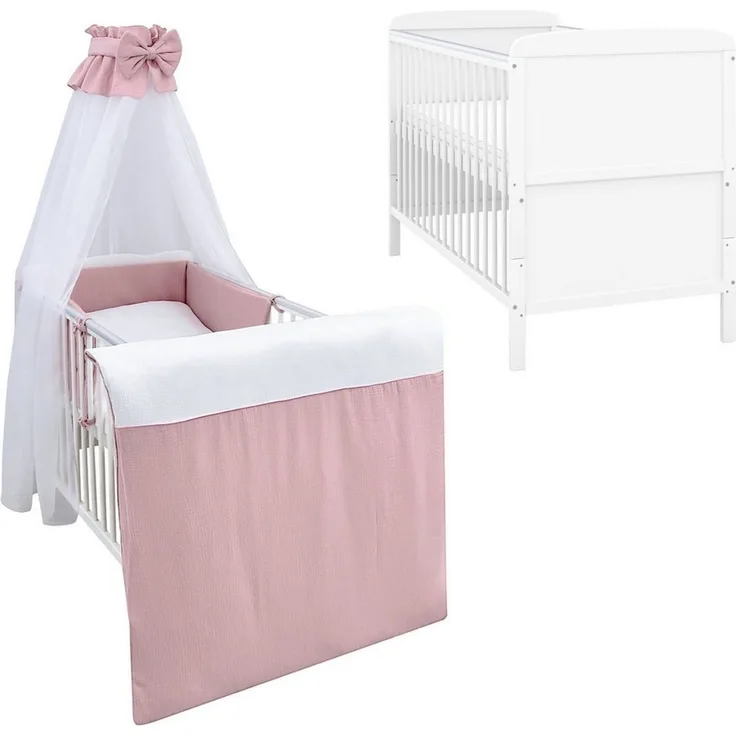 Baby-Delux Komplettbett Babybett Natalie Bettwäsche Komplettset, 10-tlg, Kinderbett 70x140 cm weiß, Bettset verschiedene Designs