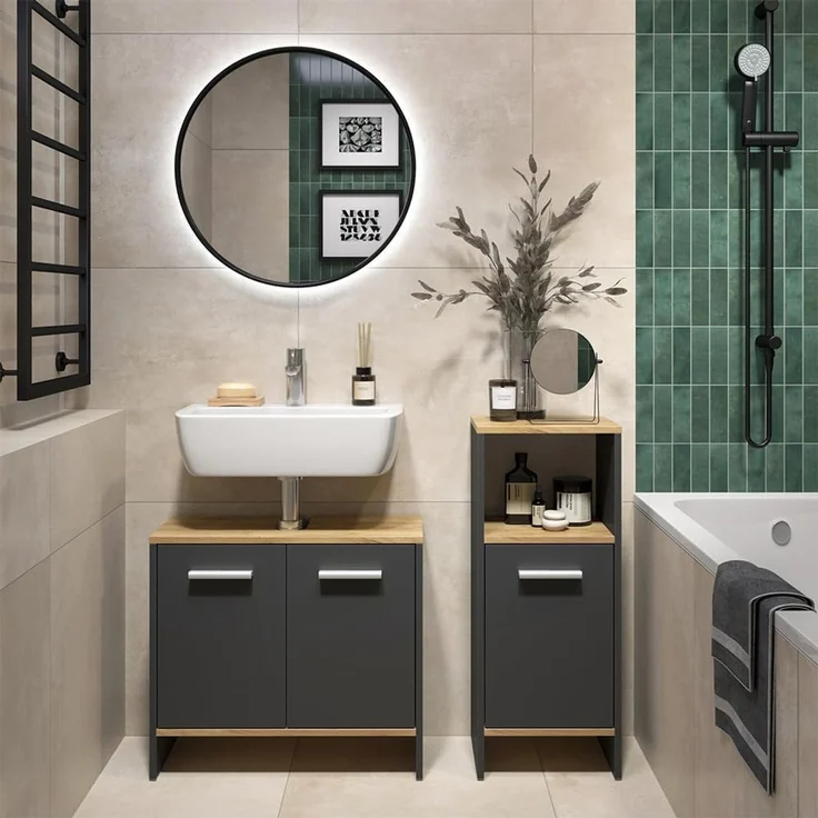 Badezimmermöbel-Set Karli Anthrazit/Goldkraft Eiche 2-teilig Vicco – Bild 3