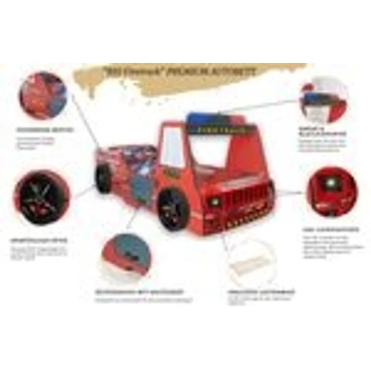 Autobett Kinderbett 90x200 Feuerwehrbett "Rio Firetruck" Hochglanz mit LED Leuchte Rot – Bild 3