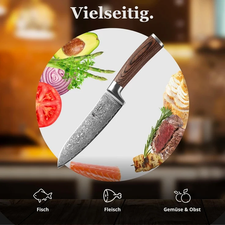 Wakoli Santokumesser EDIB Sakura Damast Santoku Messer Küchenmesser 17 cm Klinge, aus 67 Lagen Damaststahl, VG-10 Kern – Bild 6