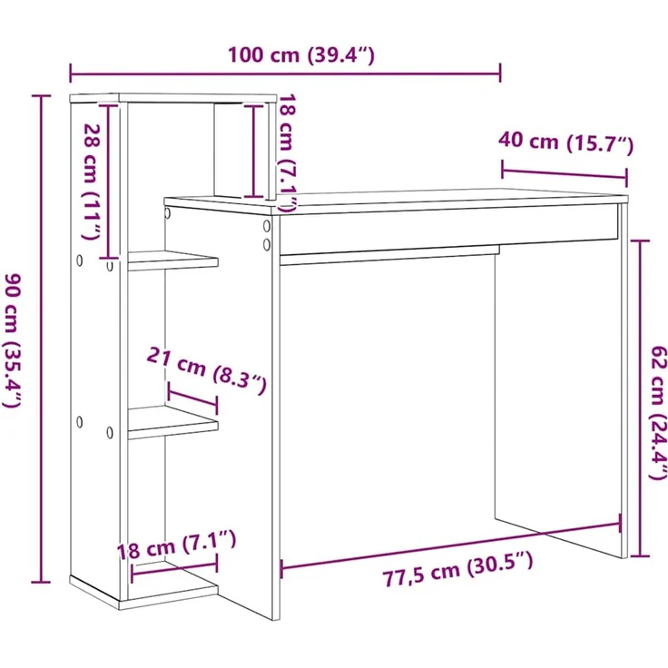 vidaXL Schreibtisch Graues Sonoma 100 x 40 x 90 cm Holzwerkstoff 869319 – Bild 10
