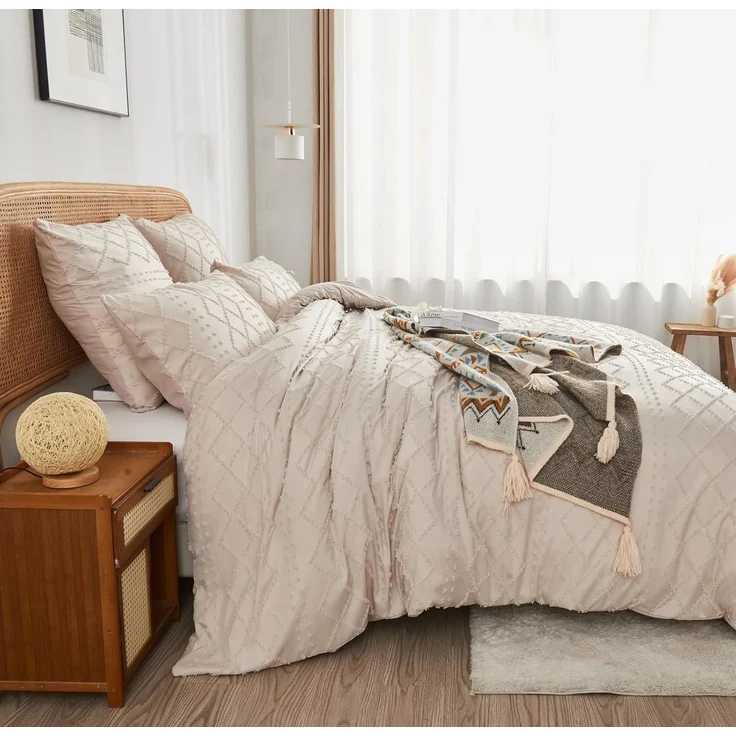 Fyrove Bettwäsche Bettwäsche Boho Style Wendebettwäsche Set Microfaser Stickerei, Geometrisches Muster Bettbezüge Kissenbeüge 80x80 cm mit Reißverschluss – Bild 4