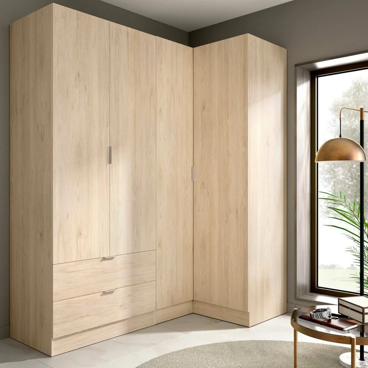 Dmora Großer Kleiderschrank Efesto, Eckschrank für Schlafzimmer, Eckschrank, 174x91h184 cm, Eiche – Bild 2