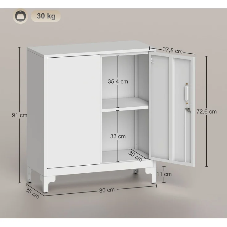 MELAYR, Büroschrank aus Metall, verschließbare Türen, Bürokommode, 2-stufiges Design, Weiß, 80 x 35 x 91 cm – Bild 5