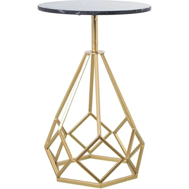 DRW Runder Beistelltisch aus Marmor und Metall in Schwarz und Gold, 38x59 cm – Bild 3