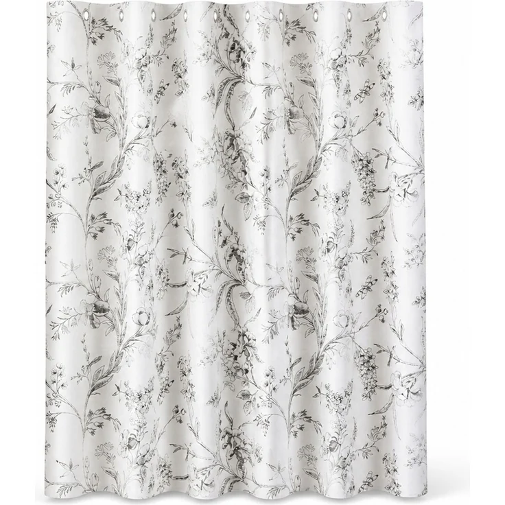 Wasserdichter Duschvorhang mit floralem Digitaldruck Weiß-Schwarz, 90x180 cm – Bild 1