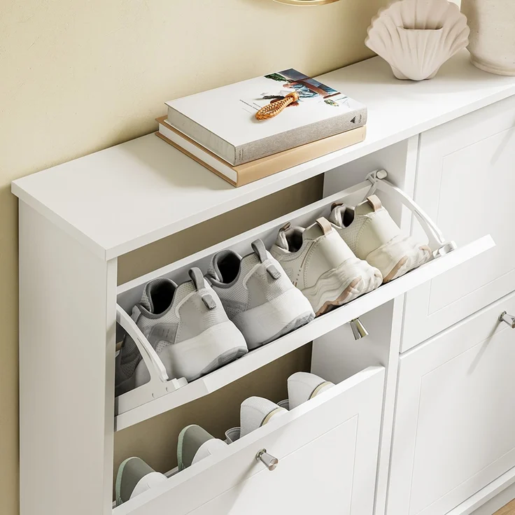 SoBuy FSR216-W Schuhschrank, MDF, Lackiert, Weiß, 105 x 78 x 18 cm – Bild 9
