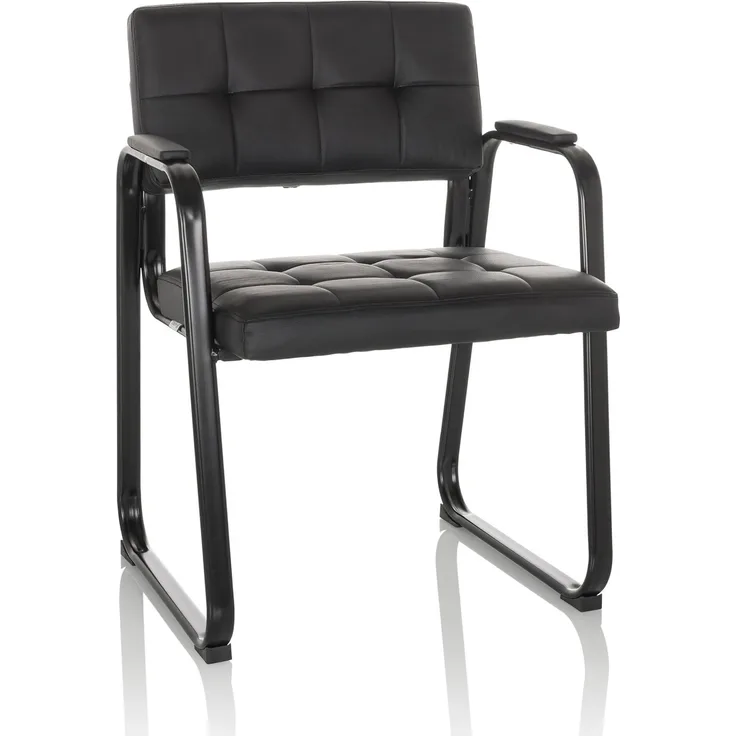 hjh OFFICE Besucherstuhl mit Armlehne Zanta B PU Konferenzstuhl Büro gepolstert, Kunstleder Schwarz 729459