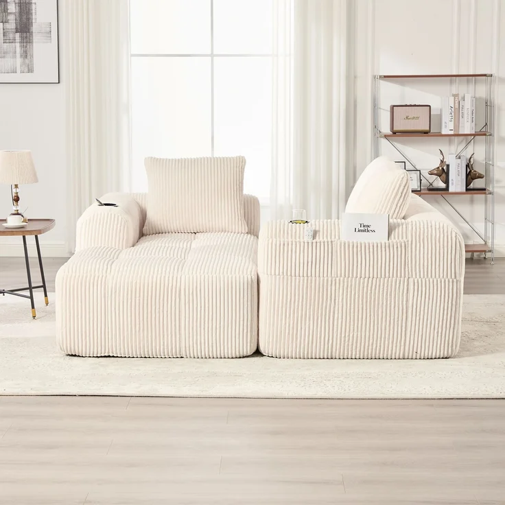 LVHOM Ecksofa 3 sitzer, Bodensofa mit Seitentaschen und Getränkehalter, Polstersofa aus Cordstoff, frei Kombination, Modulares Chaiselongue-Sofa-Set, 253x158x61 cm – Bild 9