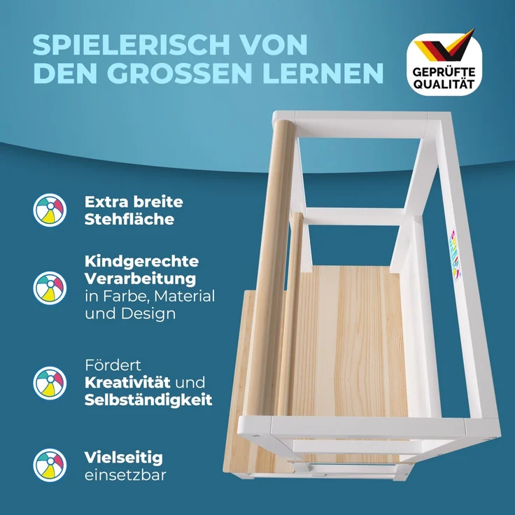 Spielwerk 'Lernturm Kinder', ab 2 Jahren, mit Tafel, Kiefernholz, Weiß, 93 x 49 x 51 cm – Bild 3