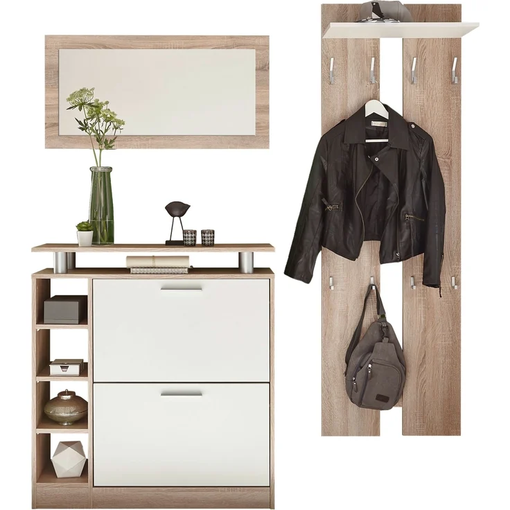 Kompaktgarderobe >Track< in Eiche Sonoma Dekor / Weiß - 155x190x25cm (BxHxT) – Bild 1