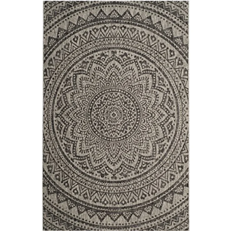 SAFAVIEH Zeitgenössische Teppich für Wohnzimmer, Esszimmer, Schlafzimmer - Courtyard Collection, Kurzer Flor, Hellgrau und Schwarz, 160 X 231 cm – Bild 3