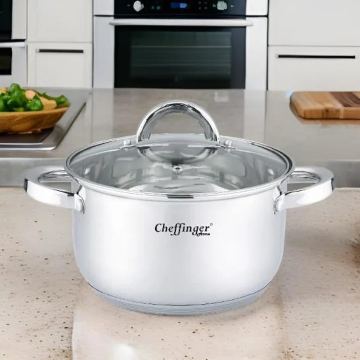 Kochtopf Topf Ø24cm Edelstahl mit Glasdeckel 6,5L Induktion Cheffinger CF-SS24 – Bild 3