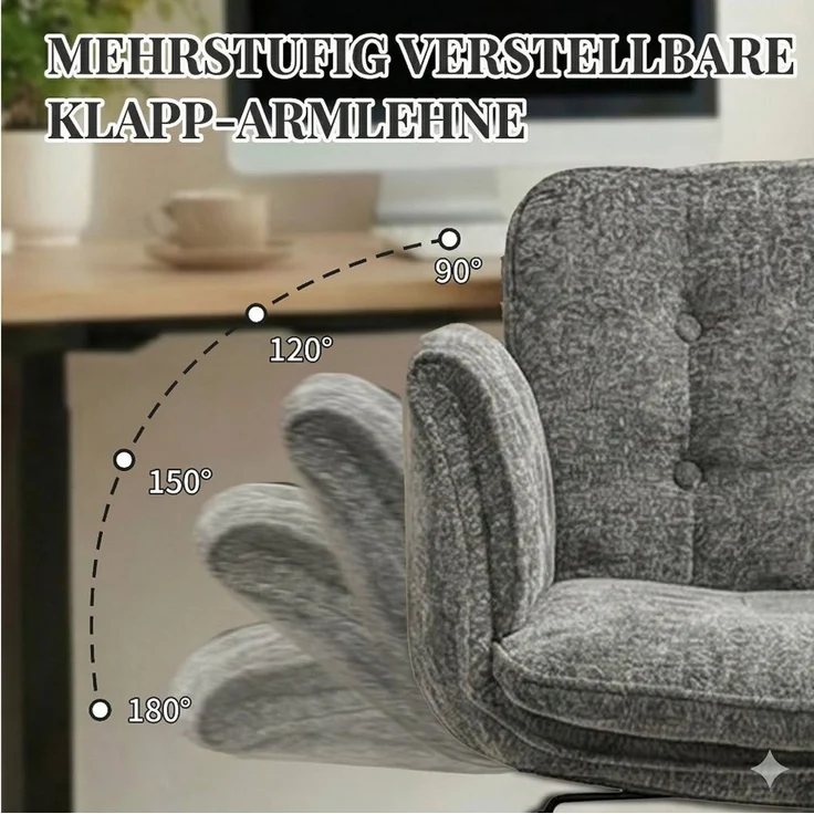Sinaopus Drehstuhl Ergonomischer Bürostuhl aus Chenille mit breitem Sitz, Mit verstellbaren Armlehnen, Rollen und bis 150 kg belastbar – Bild 3