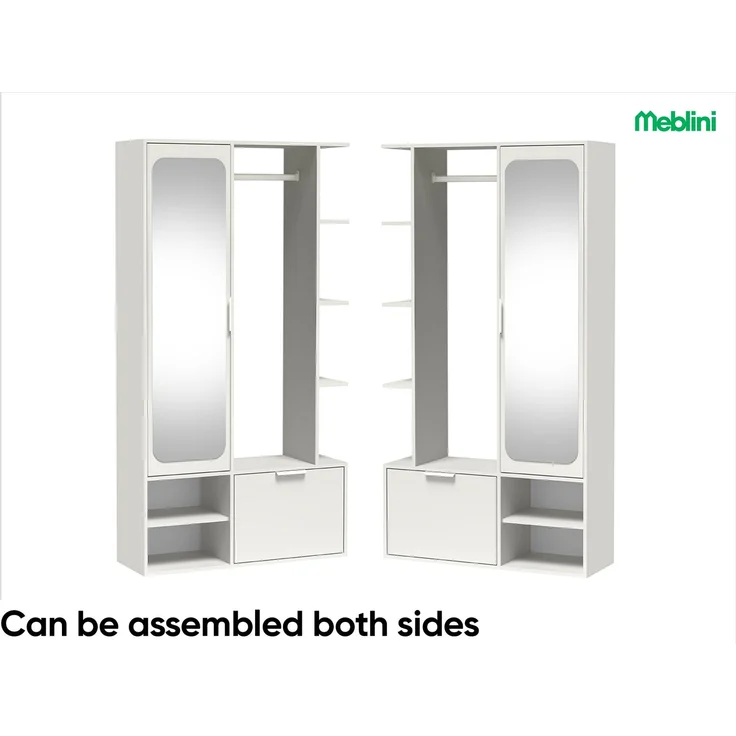 MEBLINI Garderobenschrank NADIA 100cm - Weiß - mit Spiegel - 100x33x190cm R/L - Garderobe Schrank - Flurgarderobe schmal - Garderobe Flur Möbel Set - Flurschrank hoch – Bild 3